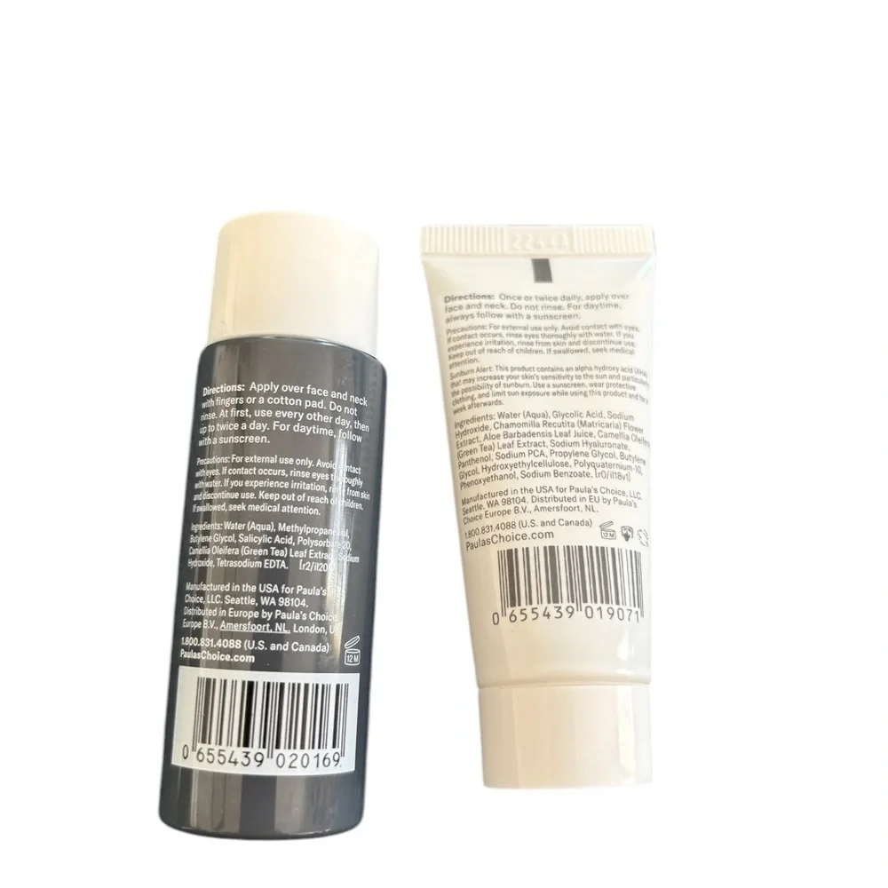 Paula’s Choice Liquid Exfoliant 1 Oz + Gel Exfoliant .5oz  Smooths Wrinkles